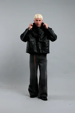 Scuffers Outerwear Black Crocodile-Texture Jacket Scuffers Outerwear Black Crocodile-Texture Jacket